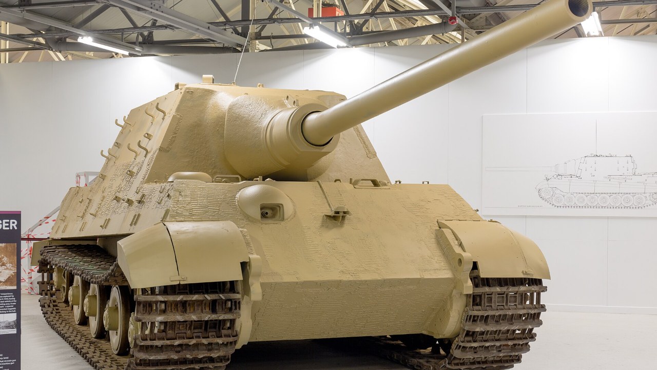 The Jagdtiger tank destroyer on display at The Tank Museum, Bovington, in 2017
