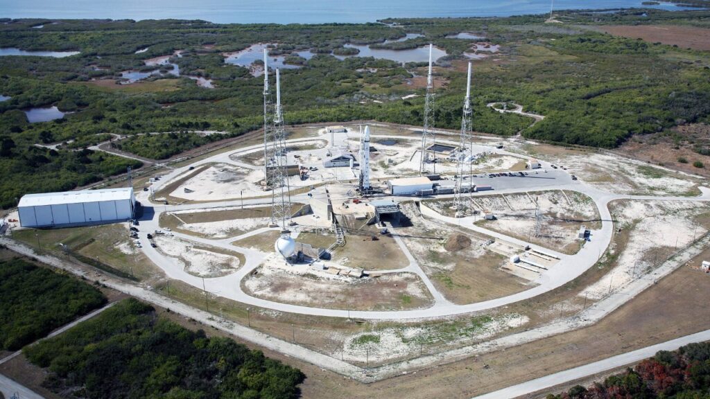 Aerial view of Space Launch Complex 40 at Cape Canaveral, one of the launch sites on the Space Force station