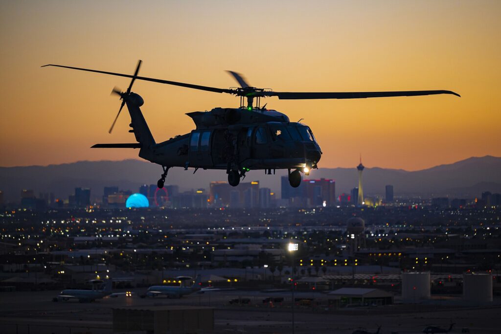 An Air Force HH-60W Jolly Green II helicopter