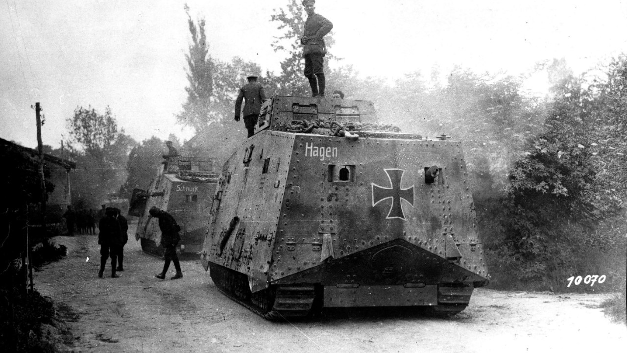 A German A7V, the tank "Hagen" (No. 528), in 1918. Nixe, which fought at Villers-Bretonneux, was another of the 20 A7Vs the Australian War Memorial says were built.