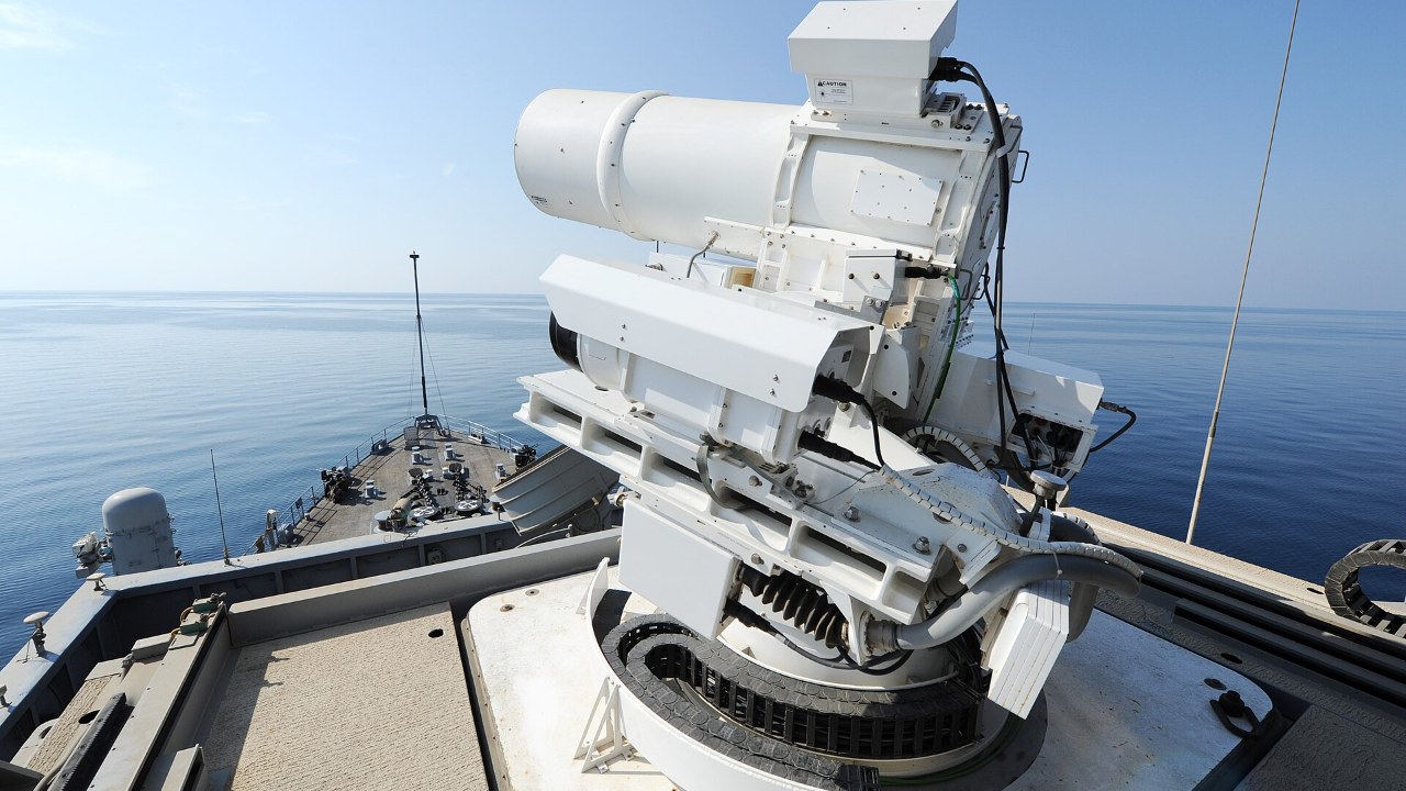 Navy Laser Weapon System mounted aboard USS Ponce