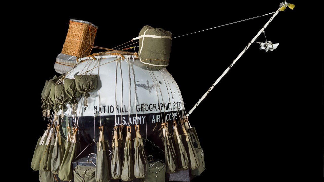 The spherical Explorer II balloon gondola with ballast bags