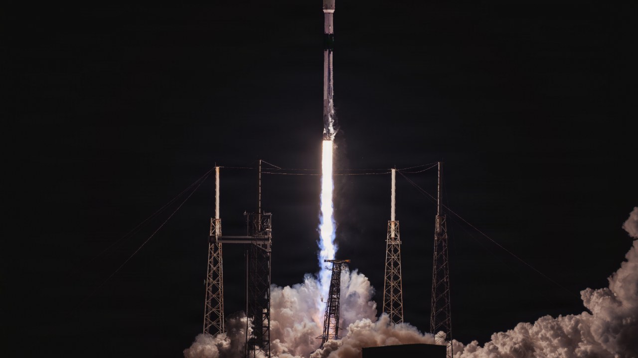 Night launch of a rocket carrying a GPS III satellite