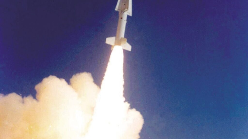 South Korean Hyunmoo missile launching into a blue sky
