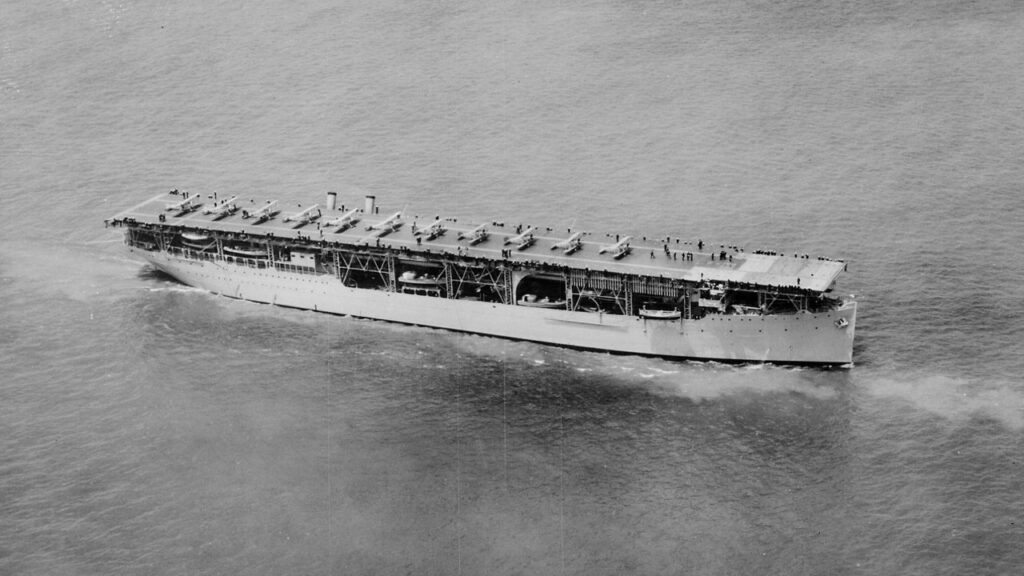 Aircraft carrier USS Langley underway in 1927