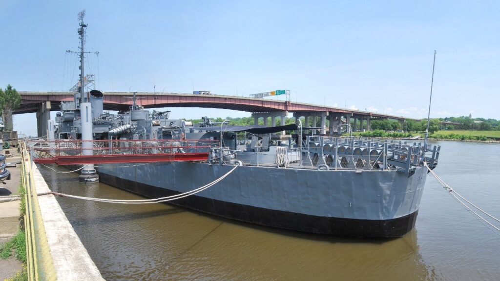 Destroyer escort USS Slater moored on the Hudson River at Albany