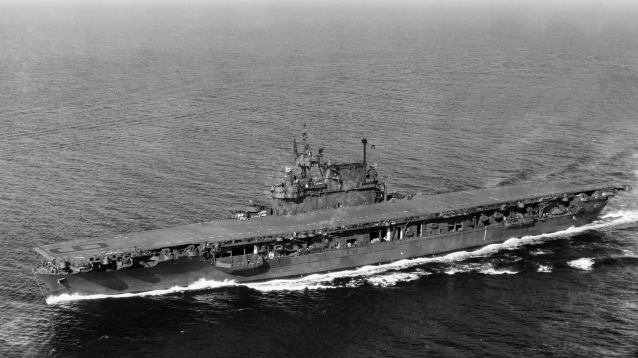 Aircraft carrier USS Enterprise CV-6 underway in 1945