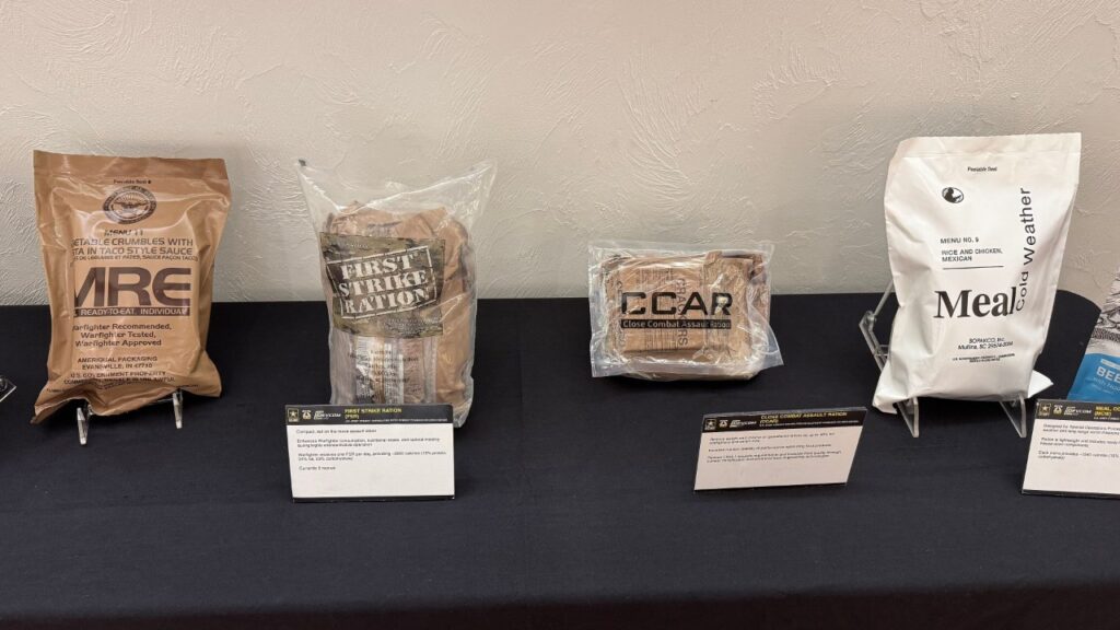 Military ration packages displayed side by side