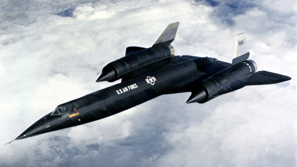 Black Lockheed A-12 OXCART spy plane in flight