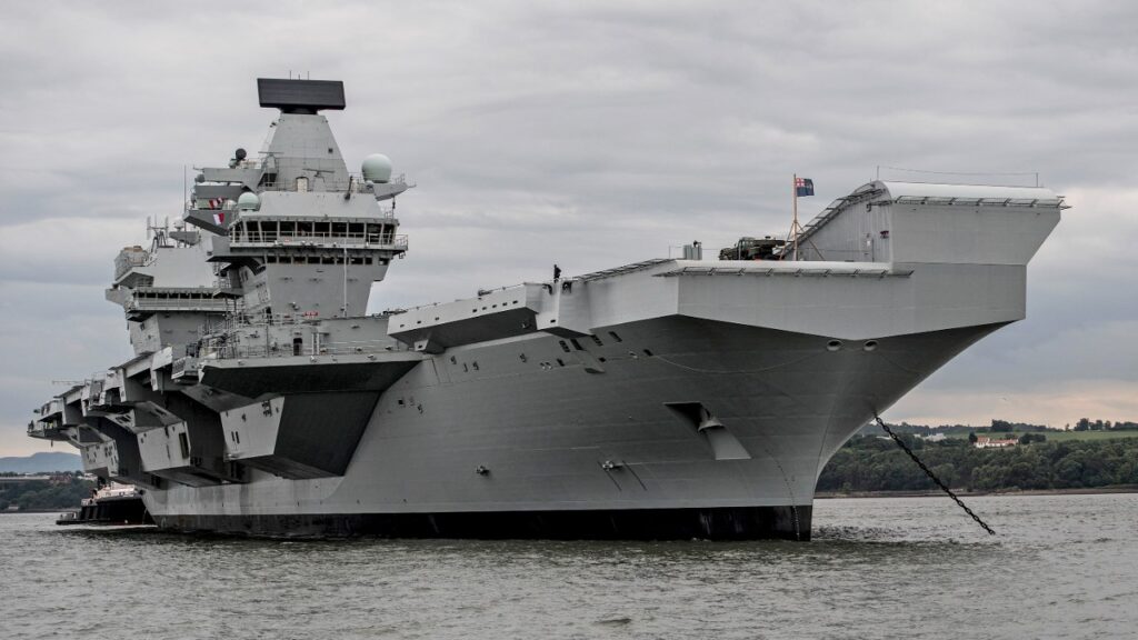 Aircraft carrier HMS Queen Elizabeth at anchor