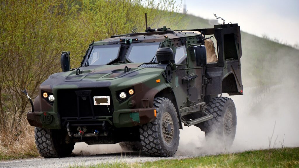 Joint Light Tactical Vehicle driving on a training course