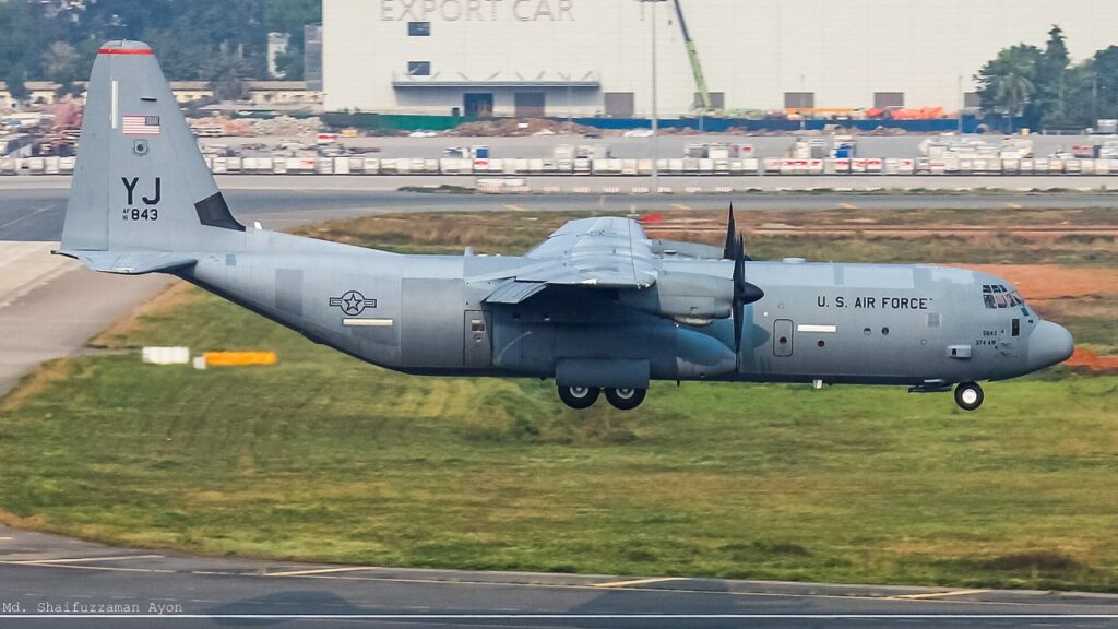 U.S. Air Force C-130J-30 Super Hercules transport landing