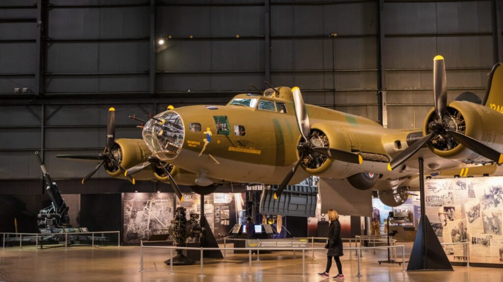 The B-17F Memphis Belle on display at the National Museum of the U.S. Air Force, January 2022.