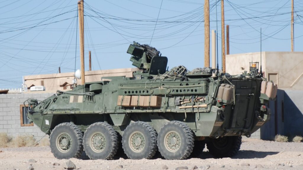 A U.S. Army Stryker at the National Training Center, Fort Irwin, Calif., 2011.